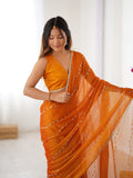 Elegant Yellow Embellished Georgette Saree with Golden Trim