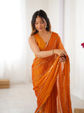 Elegant Yellow Embellished Georgette Saree with Golden Trim
