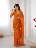 Elegant Yellow Embellished Georgette Saree with Golden Trim