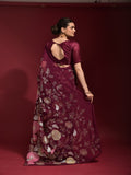 Gulabo Wine Georgette Saree with Multicolor Thread & Sequin Floral Embroidery