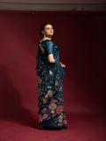 Gulabo Petrol Blue Georgette Saree with Multicolor Thread & Sequin Floral Embroidery