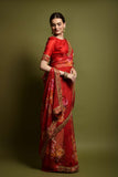 Red Floral Georgette Saree with Golden Embroidered Border