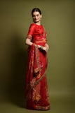 Red Floral Georgette Saree with Golden Embroidered Border