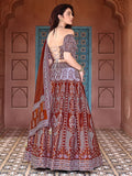Rust & Lavender Ajrakh Print Lehenga Set with Puff Sleeve Blouse