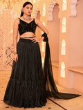Eira Black Sequin Embellished Lehenga Set with Spaghetti Blouse and Dupatta
