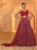 Pink Mirror Work Velvet Indo-Western Lehenga Set
