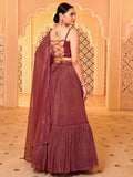 Pink Mirror Work Velvet Indo-Western Lehenga Set