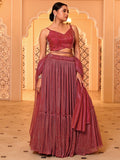 Pink Mirror Work Velvet Indo-Western Lehenga Set