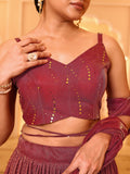 Pink Mirror Work Velvet Indo-Western Lehenga Set