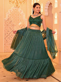 Emerald Green Mirror Work Indo-Western Lehenga Set