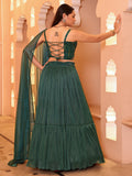 Emerald Green Mirror Work Indo-Western Lehenga Set