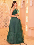 Emerald Green Mirror Work Indo-Western Lehenga Set