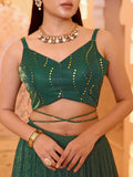 Emerald Green Mirror Work Indo-Western Lehenga Set