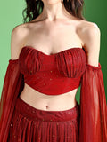 Scarlet Red Sequined Bustier Lehenga Set with Sheer Dupatta