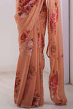 Peach Rose Printed Georgette Saree with Pearl Border