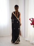 Flora Black Floral Embellished Net Saree with Gold Border
