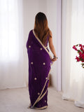 Flora Purple Floral Embellished Net Saree with Gold Border