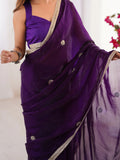 Flora Purple Floral Embellished Net Saree with Gold Border