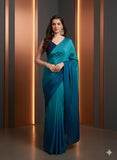 Teal Blue Satin Silk Saree for Evening & Festive Ready to Wear Saree