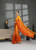 Yellow Satin Silk Saree for Evening & Festive Ready to Wear Saree