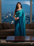 Teal Blue Satin Silk Saree for Evening & Festive Ready to Wear Saree