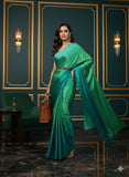 Emerald Green Satin Silk Saree for Evening & Festive Ready to Wear Saree