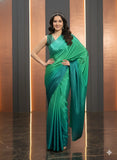 Emerald Green Satin Silk Saree for Evening & Festive Ready to Wear Saree