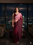Wine Satin Silk Saree for Evening & Festive Ready to Wear Saree