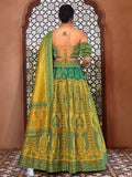 Lime Yellow Ajrakh Print Lehenga Set with Off-Shoulder Puff Sleeve Blouse