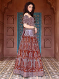 Rust & Lavender Ajrakh Print Lehenga Set with Puff Sleeve Blouse