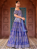 Royal Blue Ajrakh Print Lehenga Set with Sweetheart Neck Blouse