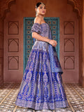 Royal Blue Ajrakh Print Lehenga Set with Sweetheart Neck Blouse