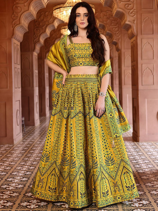 Meher Mustard Yellow Banarasi Silk Lehenga Set with Dupatta