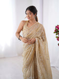 Galaxy Gold Organza Saree with Silver Sequin Embroidery