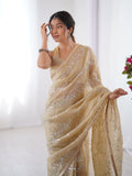 Galaxy Gold Organza Saree with Silver Sequin Embroidery