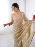 Galaxy Gold Organza Saree with Silver Sequin Embroidery