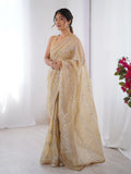 Galaxy Gold Organza Saree with Silver Sequin Embroidery