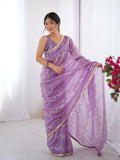 Galaxy Onion Organza Saree with Silver Sequin Embroidery
