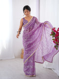 Galaxy Onion Organza Saree with Silver Sequin Embroidery