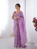 Galaxy Onion Organza Saree with Silver Sequin Embroidery