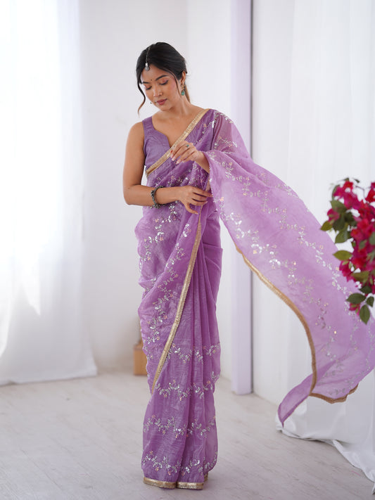 Galaxy Onion Organza Saree with Silver Sequin Embroidery