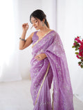 Galaxy Onion Organza Saree with Silver Sequin Embroidery