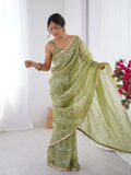 Galaxy Green Organza Saree with Silver Sequin Embroidery