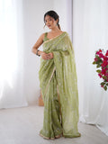 Galaxy Green Organza Saree with Silver Sequin Embroidery