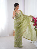 Galaxy Green Organza Saree with Silver Sequin Embroidery