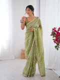 Galaxy Green Organza Saree with Silver Sequin Embroidery