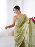 Galaxy Green Organza Saree with Silver Sequin Embroidery