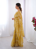 Galaxy Yellow Organza Saree with Silver Sequin Embroidery