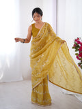 Galaxy Yellow Organza Saree with Silver Sequin Embroidery