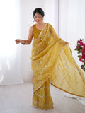 Galaxy Yellow Organza Saree with Silver Sequin Embroidery